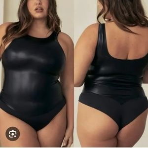 Pinsy Vegan Leather High Neck Shapewear Bodysuit